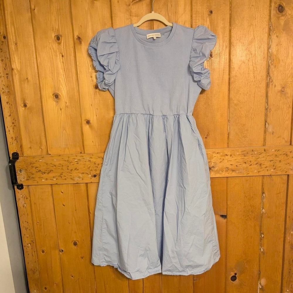 English Factory Cottagecore Prairie Dress blue dress 100% cotton with ruffle